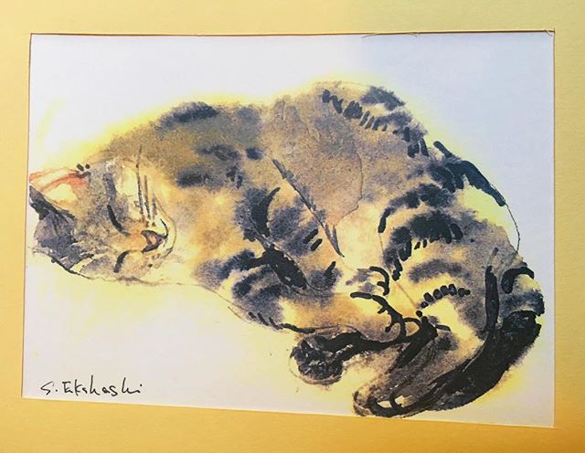 Watercolour of a tabby cat asleep