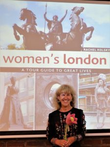 Rachel Kolsky and the cover of her book on Women's London