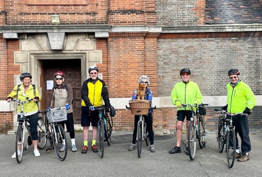 Group of cyclists outside St Judes church