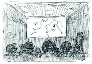 Sketch of people watching cinema screen